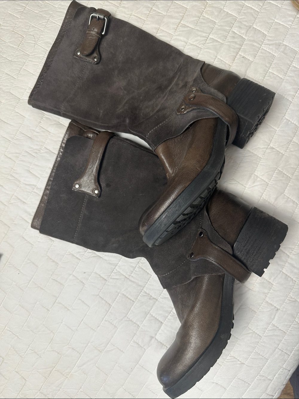 Vera Wang Dark Brown Suede & Leather Mid-Calf Heeled Boots